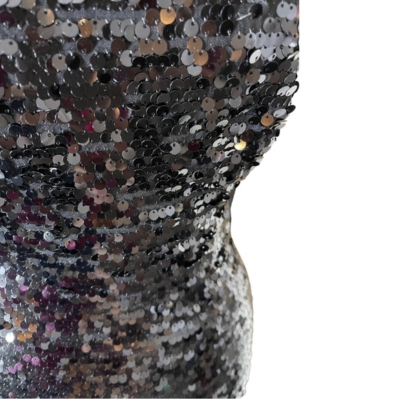 BCBG MAX AZRIA SEQUINED ILLUSION MESH BLACK SHEATH COCKTAIL DRESS LINED SMALL - Picture 13 of 15